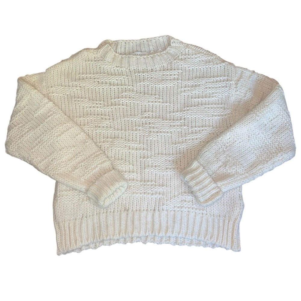 Topshop Cream Chunky Knit Oversized Sweater Crew Neck Ribbed Pullover US 4-6 S
